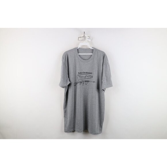 Vtg Mens XL Spell Out Auto Ordnance Thompson Machine Gun T-Shirt Heather Gray - Picture 1 of 12